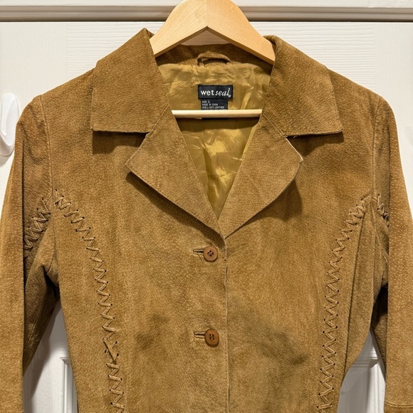 Vtg Y2K Wet Seal Leather Jacket Women’s Sz L Brown Suede Fringe Boho Western 70s - Picture 3 of 11